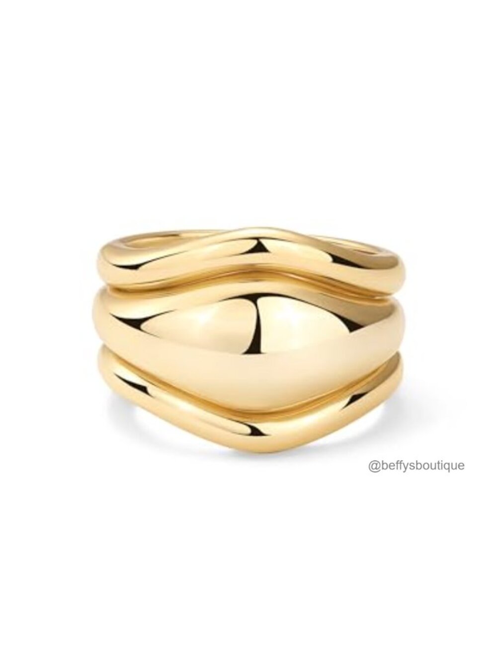 14K Gold Plated Chunky Stackable Rings Set Cubic Zirconia Bands 3 Pack